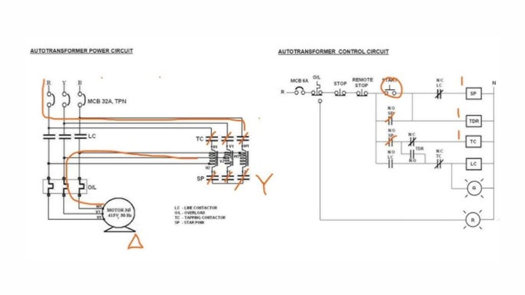 komponen & urutan dalam litar kawalan motor autotransformer